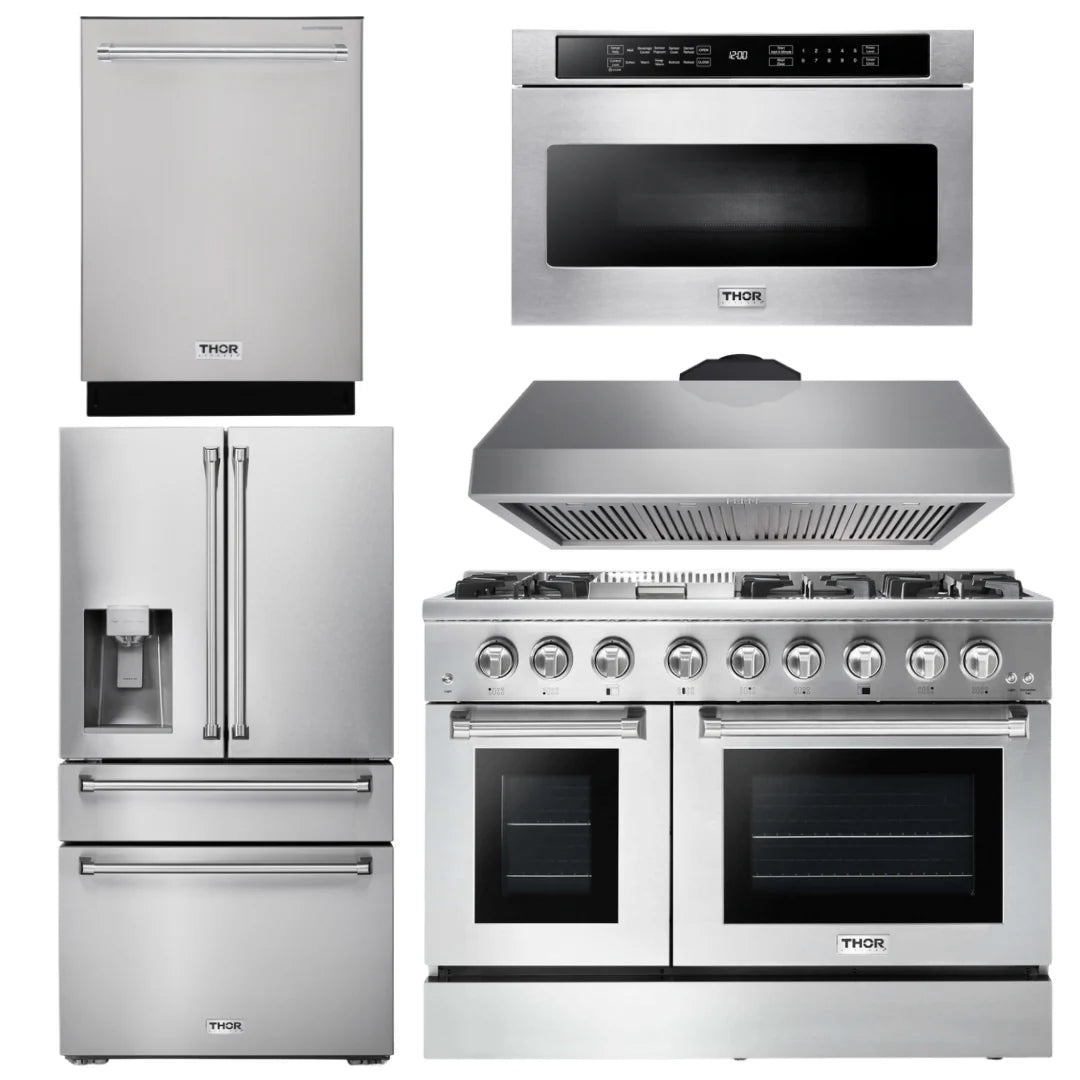 48 Propane Dual Fuel Range, Range Hood, Refrigerator, Dishwasher, Microwave Y930