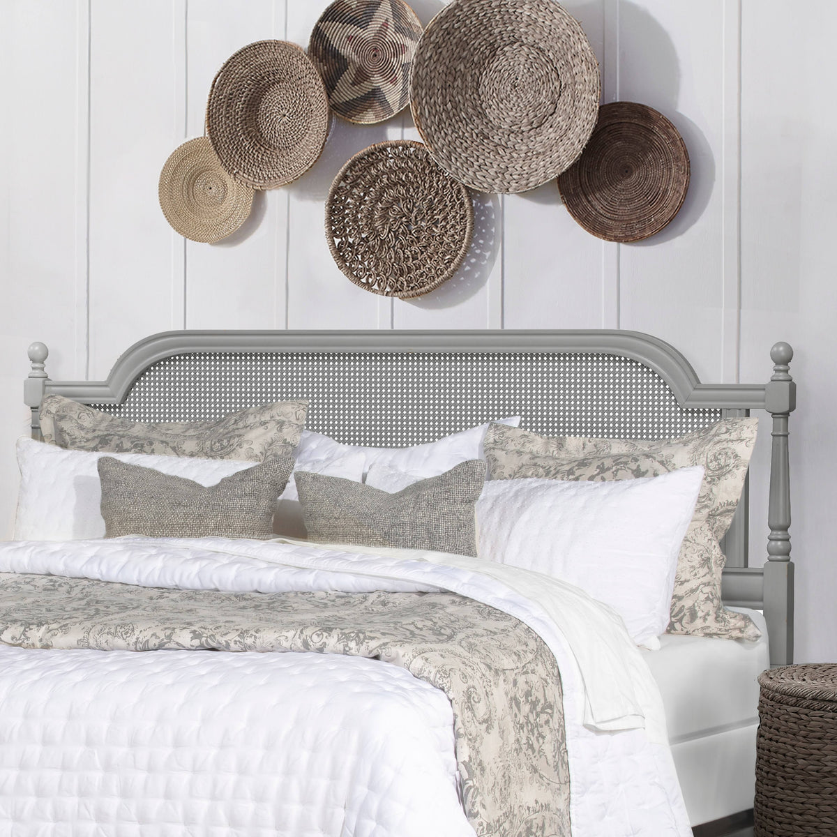 King French Grey Wood and Cane Headboard E66571