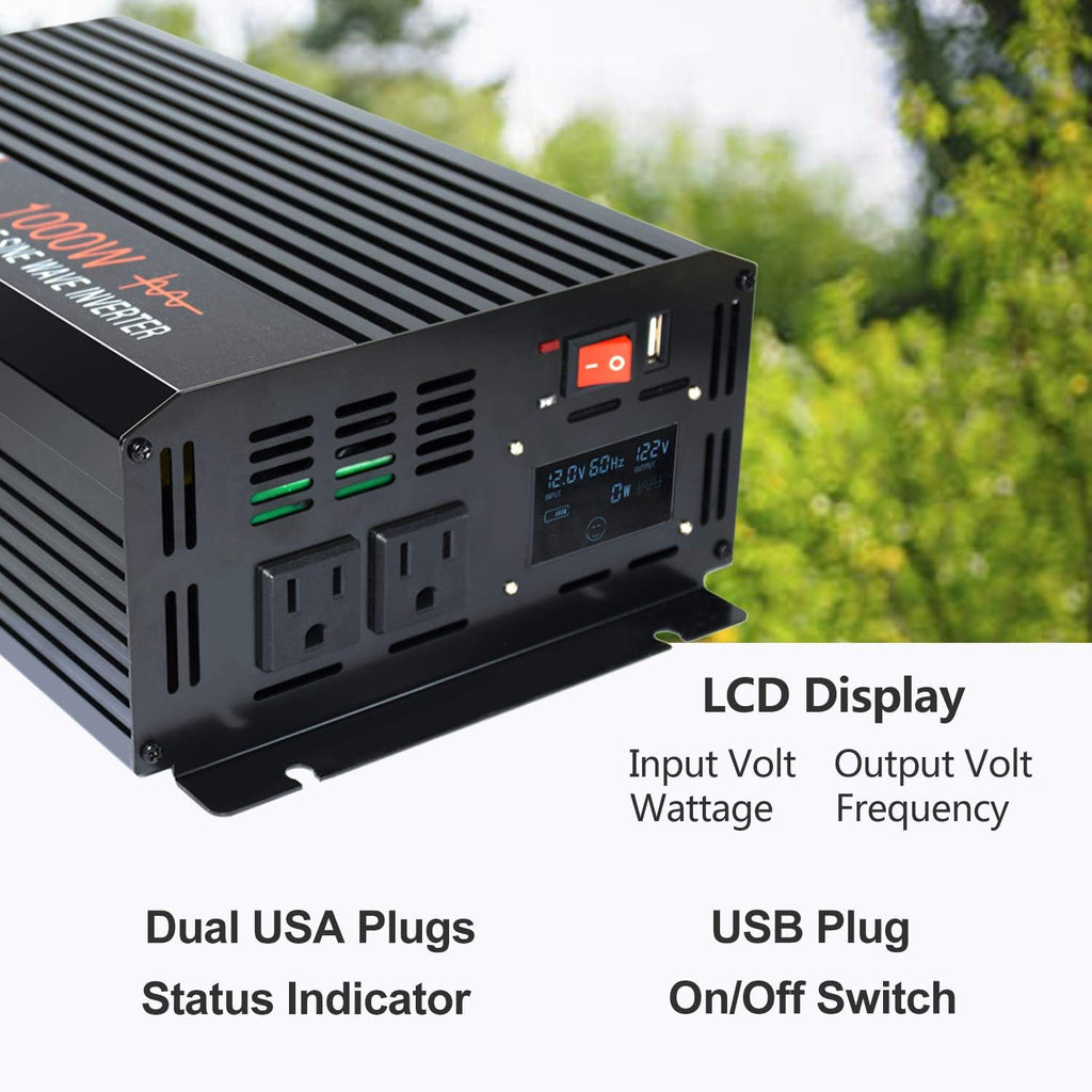 1000W Pure Sine Wave Power Inverter with LCD Display USB Port Q523