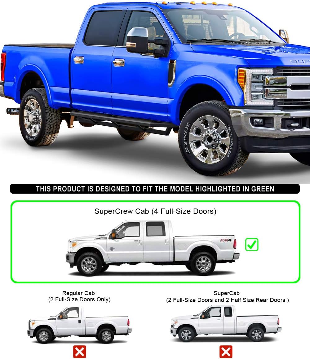 Aluminum Running Boards Compatible with Ford F250 F350 Super Duty Crew Cab X18338
