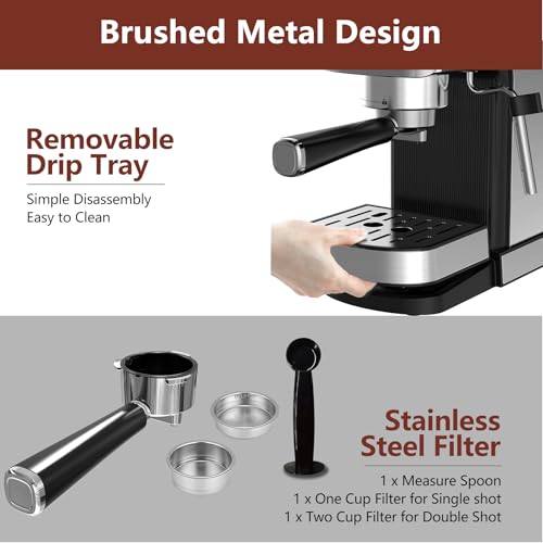 20 Bar Stainless Steel Espresso Machine with Steam Milk Frother H878908
