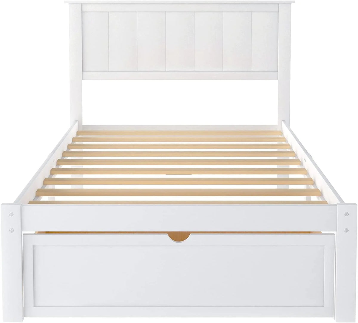 White Wood Bed with Drawers and Headboard L23428