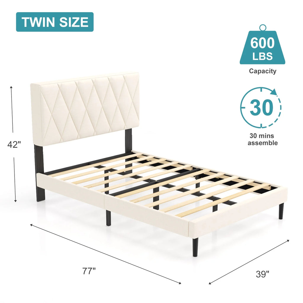 Queen Size Platform Bed with Upholstered Headboard T32203
