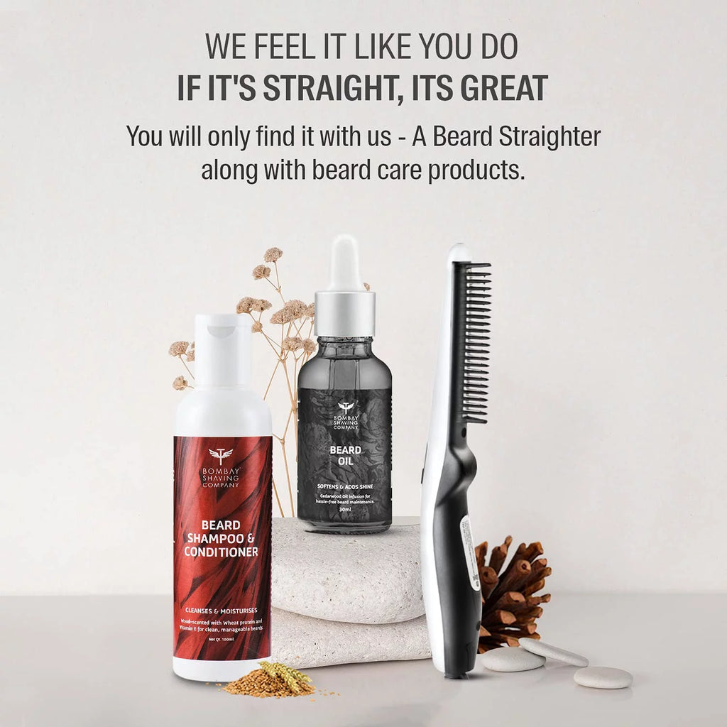3-in-1 Beard Straightener Kit with Beard Oil, Shampoo & Conditioner K12453