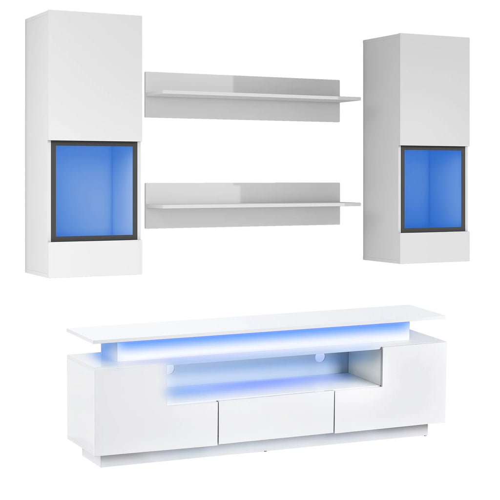 White High Gloss Wall Mounted TV Stand with LED Light Strips C9299