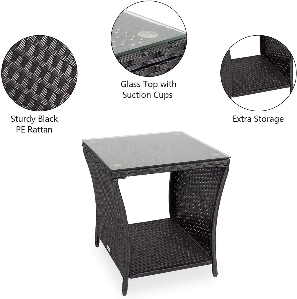 Black Wicker Square Side Table with Storage Z727