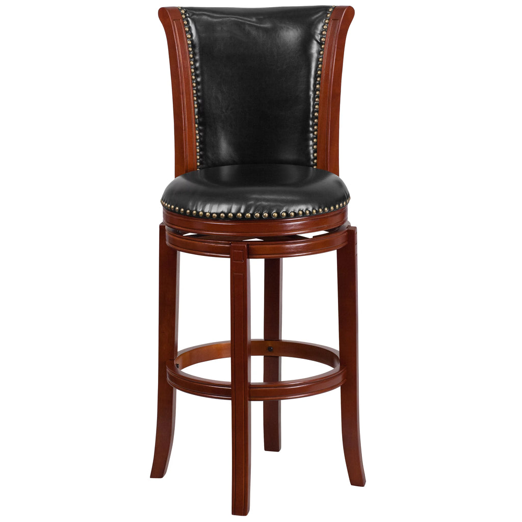 30'' High Dark Chestnut Wood Swivel Barstool O245