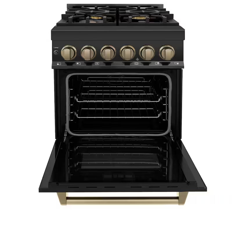 24 in. 4 Burner Dual Fuel Range in Black Stainless Steel and Champagne Bronze L4580