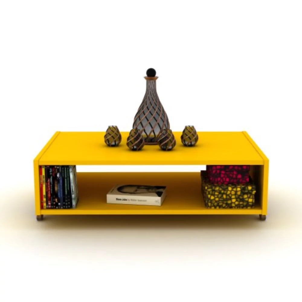 Walnut Yellow Rectangular Wooden Coffee Table with Shelving W441609