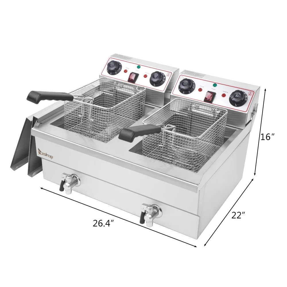 16L Stainless Steel Double Tank Deep Fryer 3400W B1791