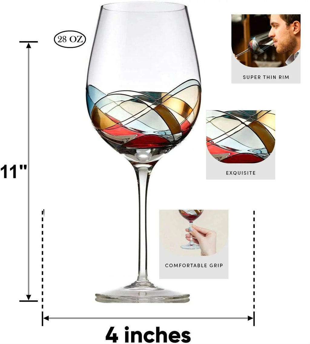 Red Wine Glasses Set of 2 Hand Painted 28oz X76280