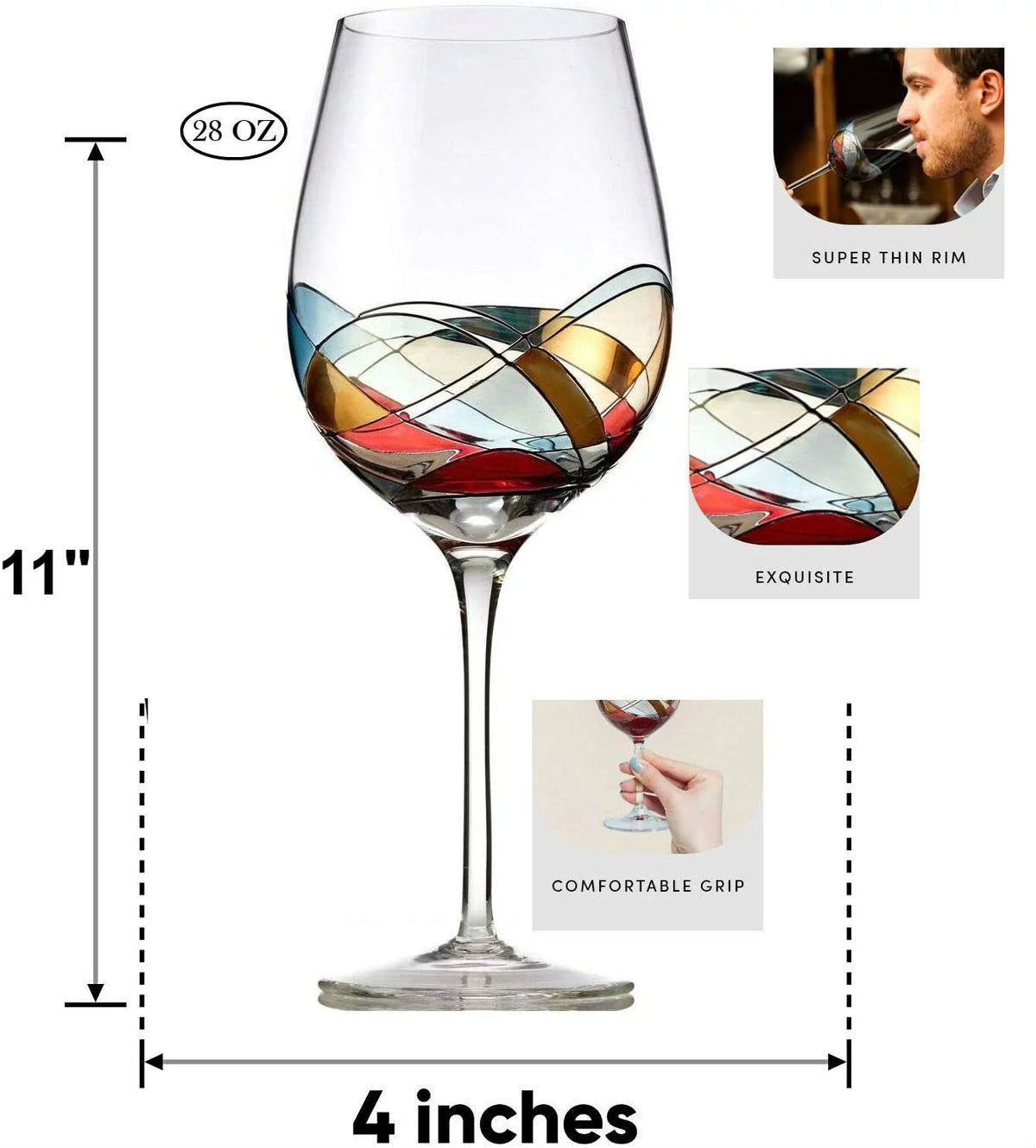 Red Wine Glasses Set of 2 Hand Painted 28oz X76280