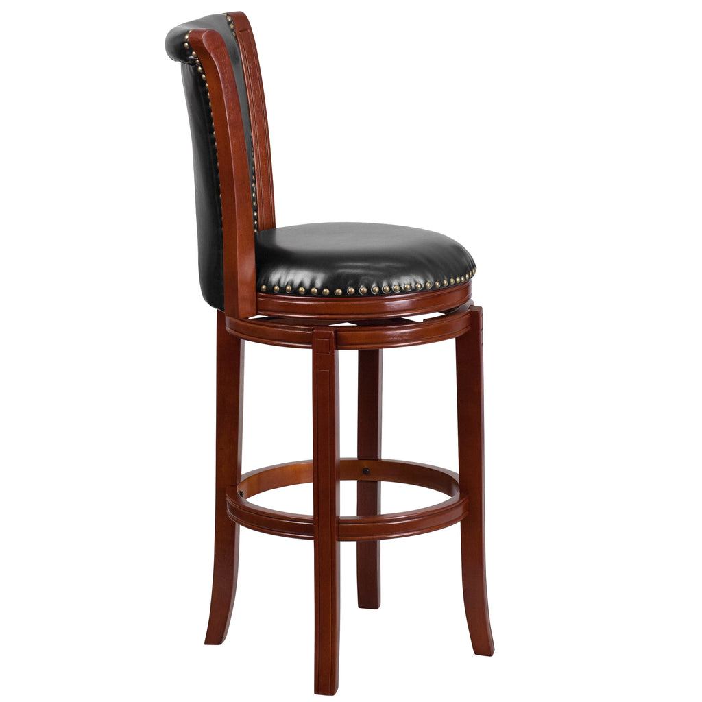 30'' High Dark Chestnut Wood Swivel Barstool O245