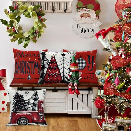 4pcs Christmas Pillow Covers 18x18 Inch Red Throw Case G676
