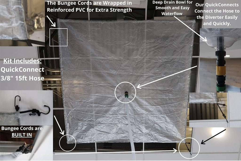 Ceiling Tile Leak Diverter Kit 5' x 5' with 15ft Hose E1330