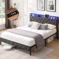 Full Size Upholstered Platform Bed with Storage Headboard F436331