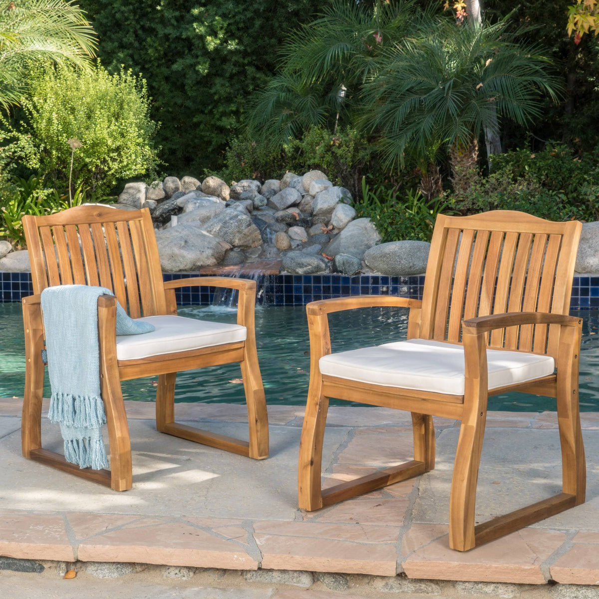 Acacia Wood Outdoor Dining Chairs Set of 2 M810