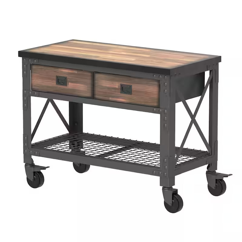 48 in. x 24 in. 2-Drawers Rolling Mobile Workbench Cabinet and Wood Top H56704