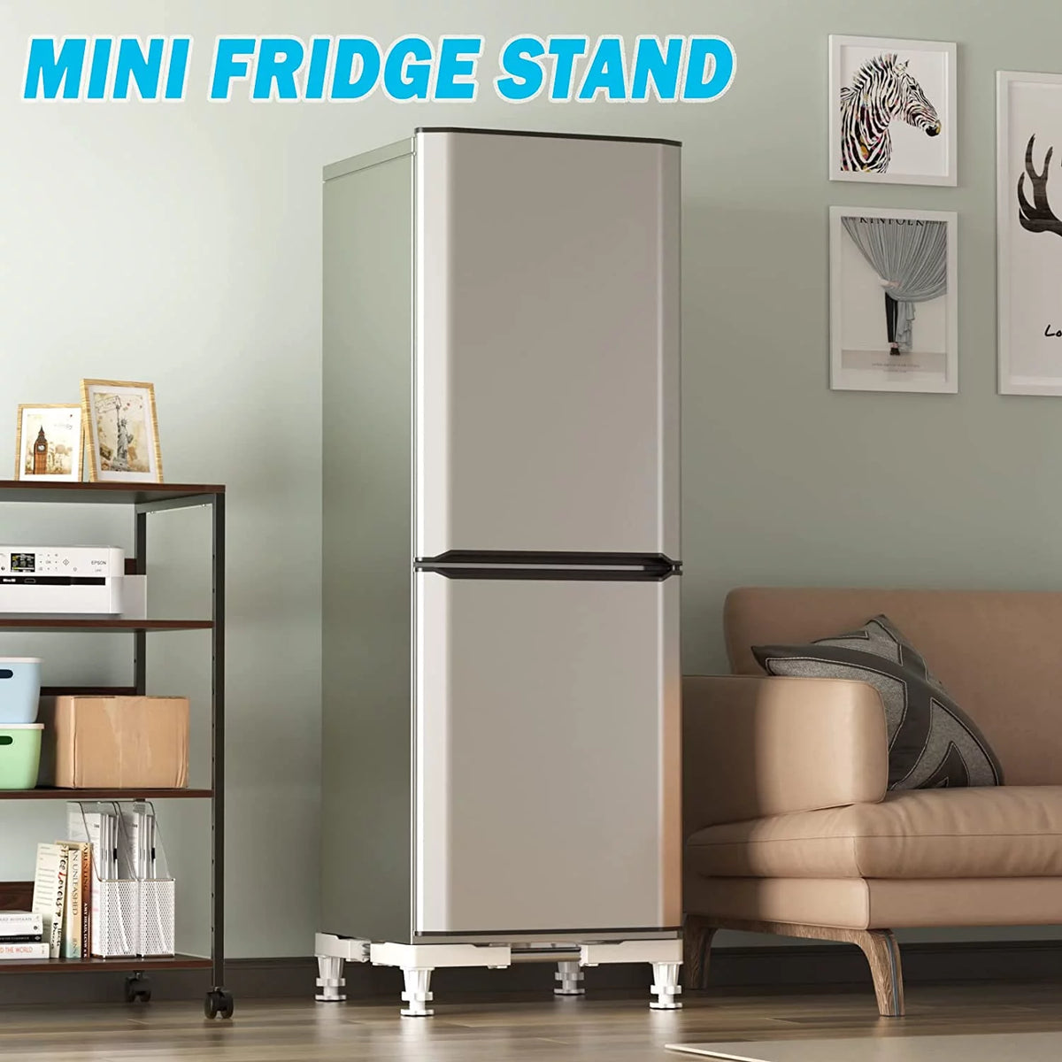 Adjustable Mini Fridge Stand with 4 Heavy Duty Feet White K839