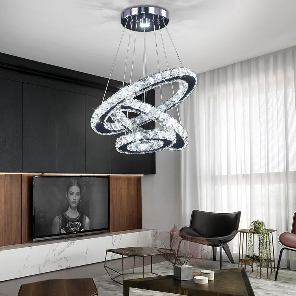 LED 3 Rings Crystal Chandelier Pendant Light J52312