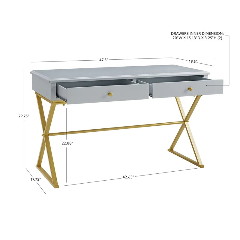 Gray Two Drawer Wood and Metal Desk X9760