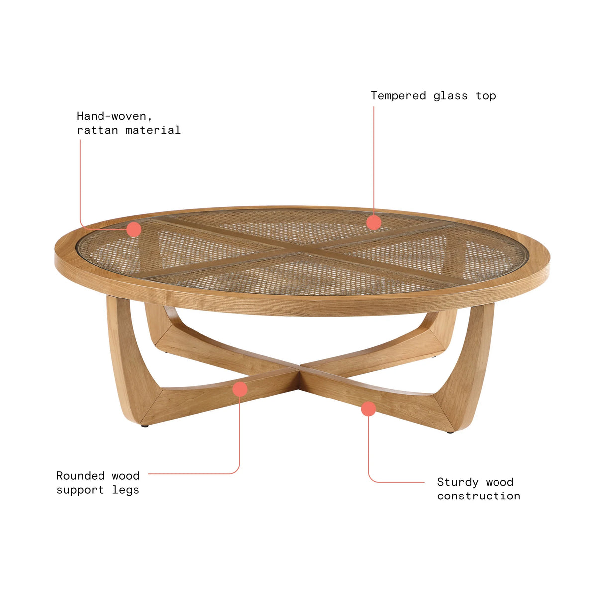 Rattan & Glass Coffee Table with Solid Wood Frame X5204