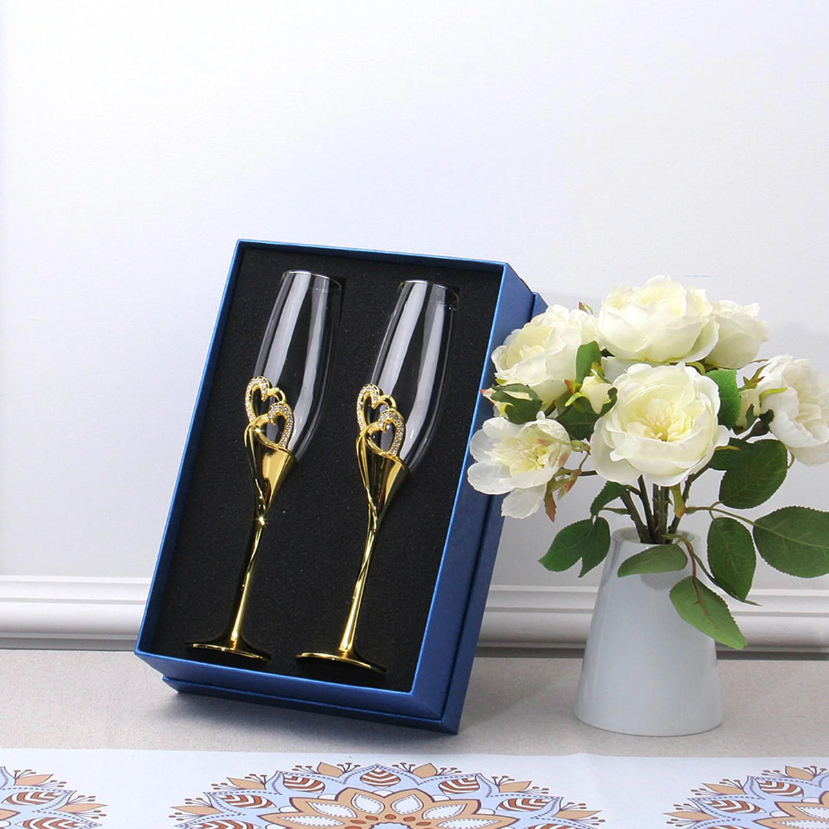 Champagne Flutes Glass Set of 2 Hand Blown Crystal R135