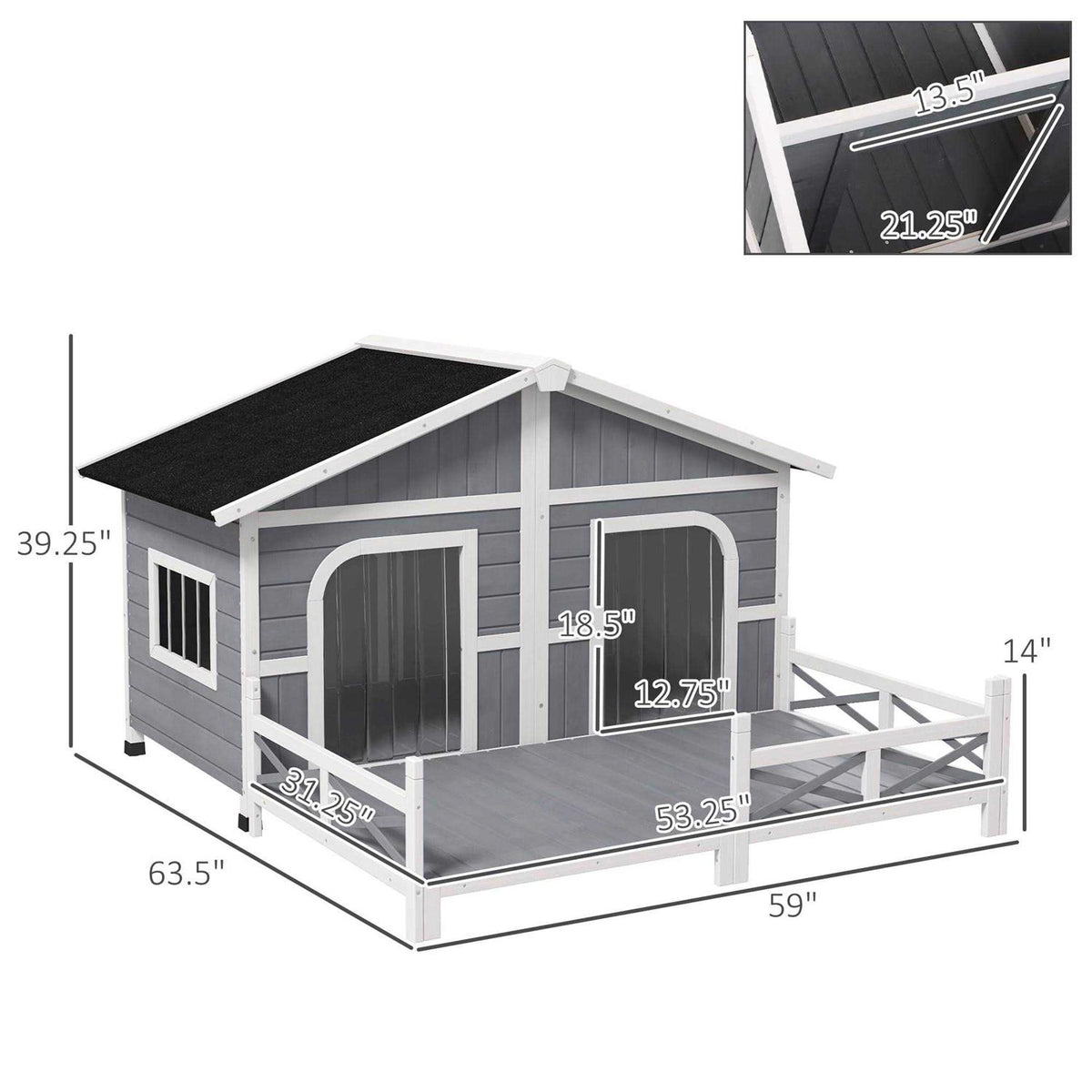 Wood Large Dog House with Porch Deck Y69691