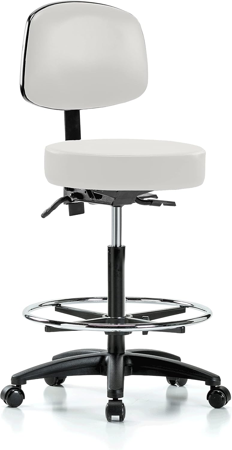 Black Vinyl Rolling Adjustable Doctor's Stool with Back A6989