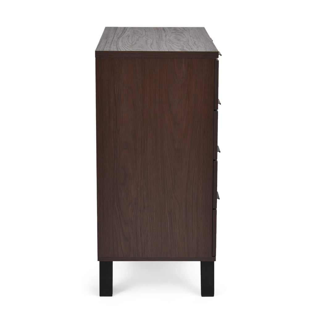 Walnut and Matte Black 4 Drawer Faux Wood Dresser B73259