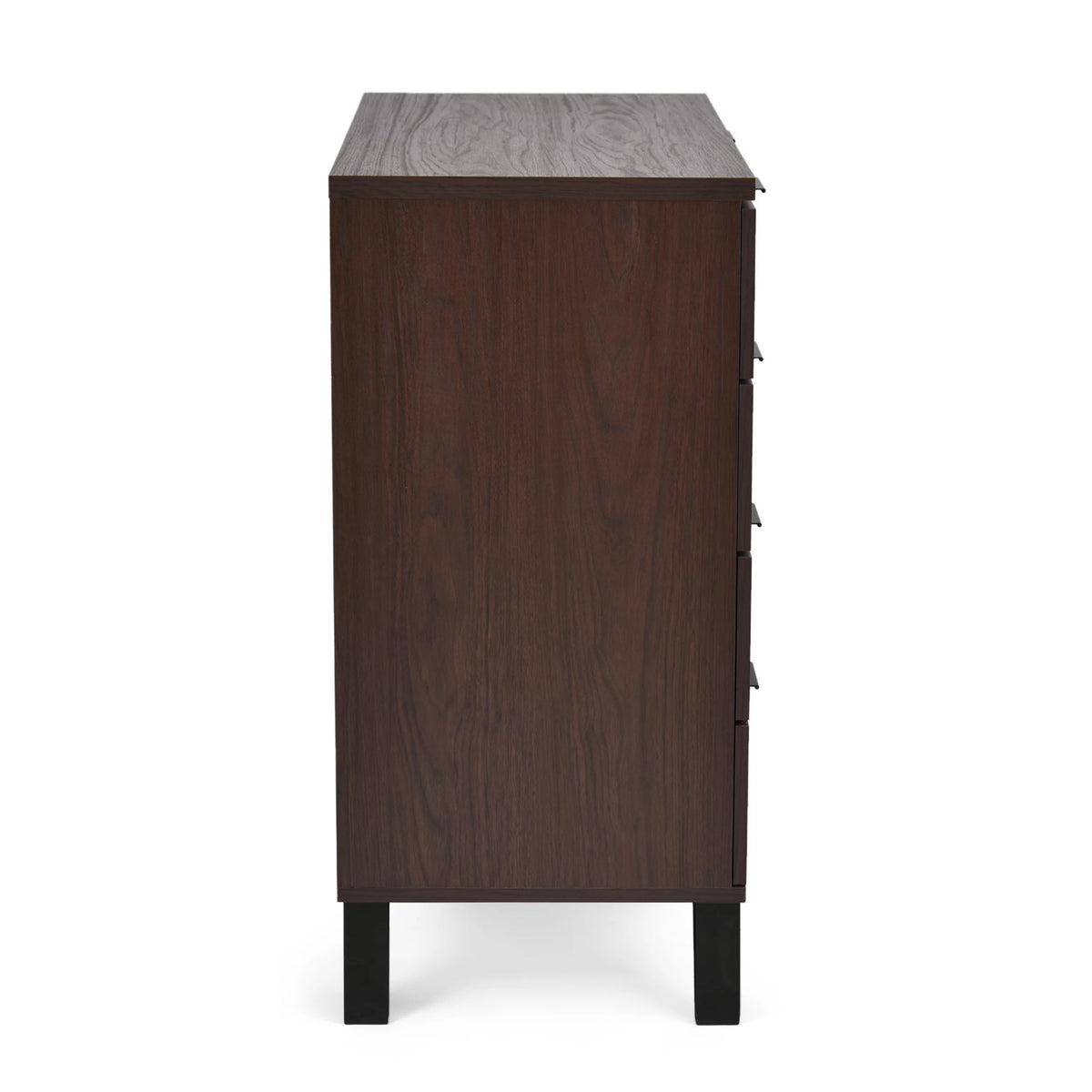 Walnut and Matte Black 4 Drawer Faux Wood Dresser B73259