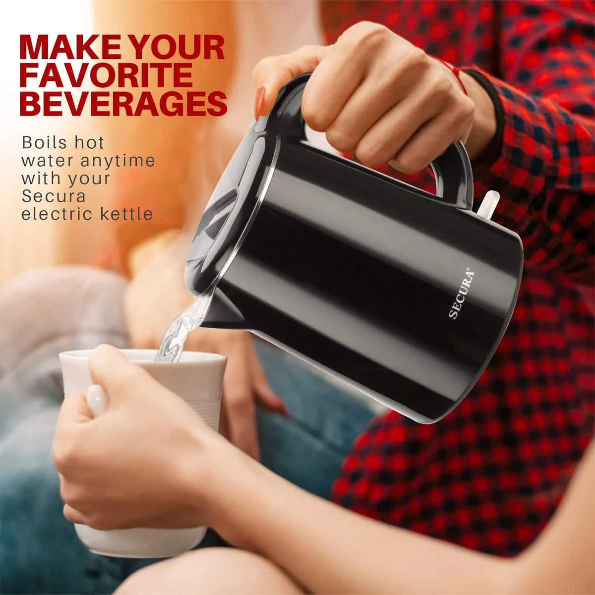 Stainless Steel Double Wall Electric Kettle 1.0L Black A481152