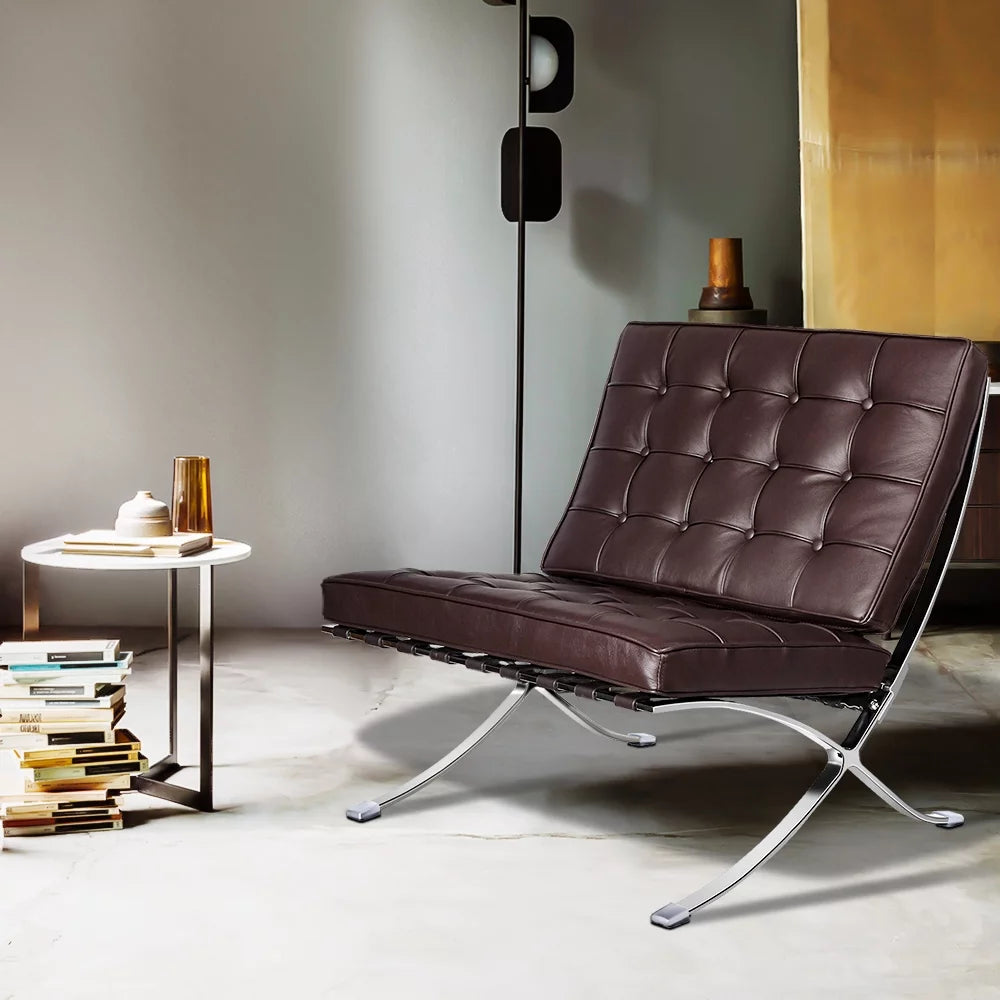 Leather Lounge Chair with Stainless Steel Frame M6973