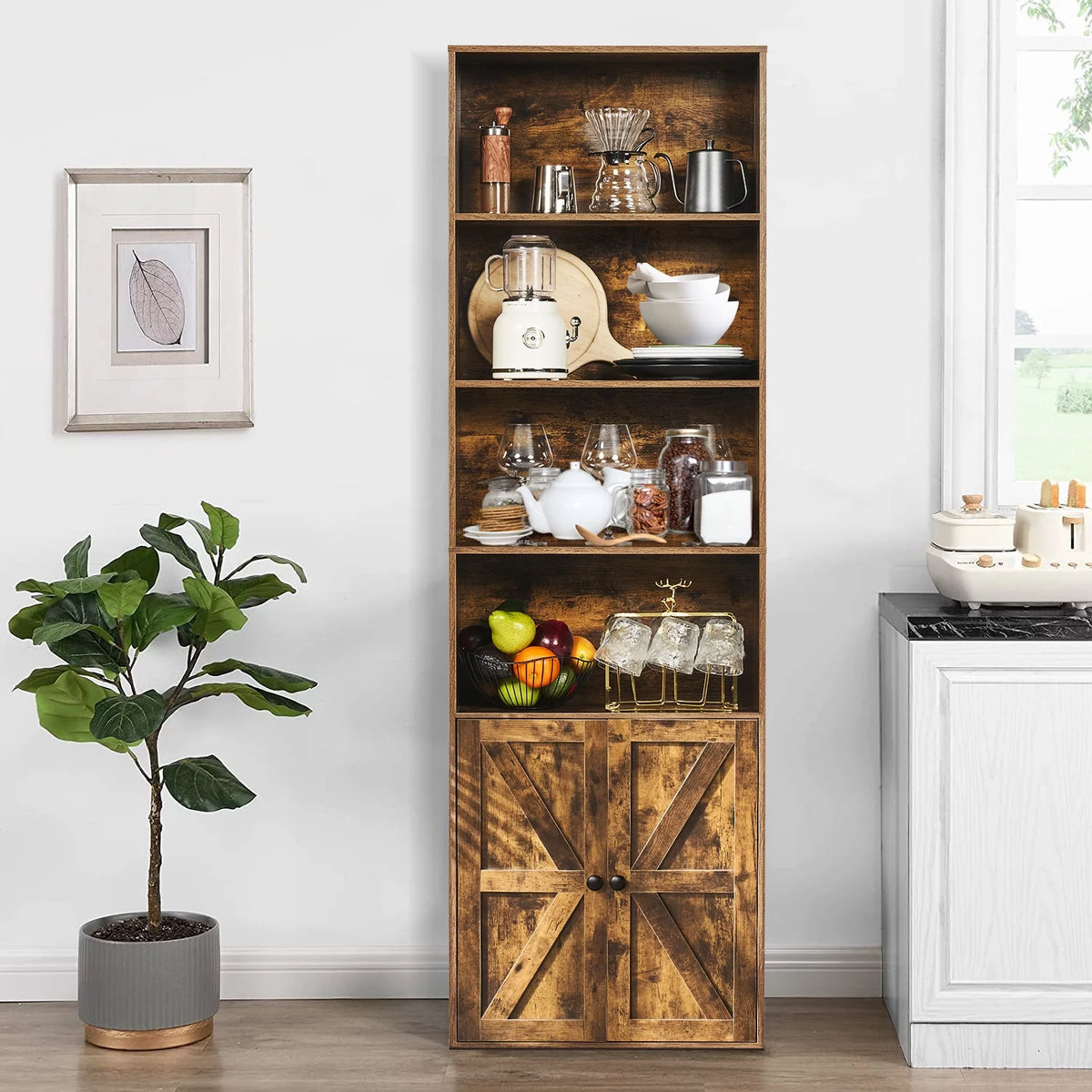 6 Shelf 71in Tall Bookcase with Doors A9340