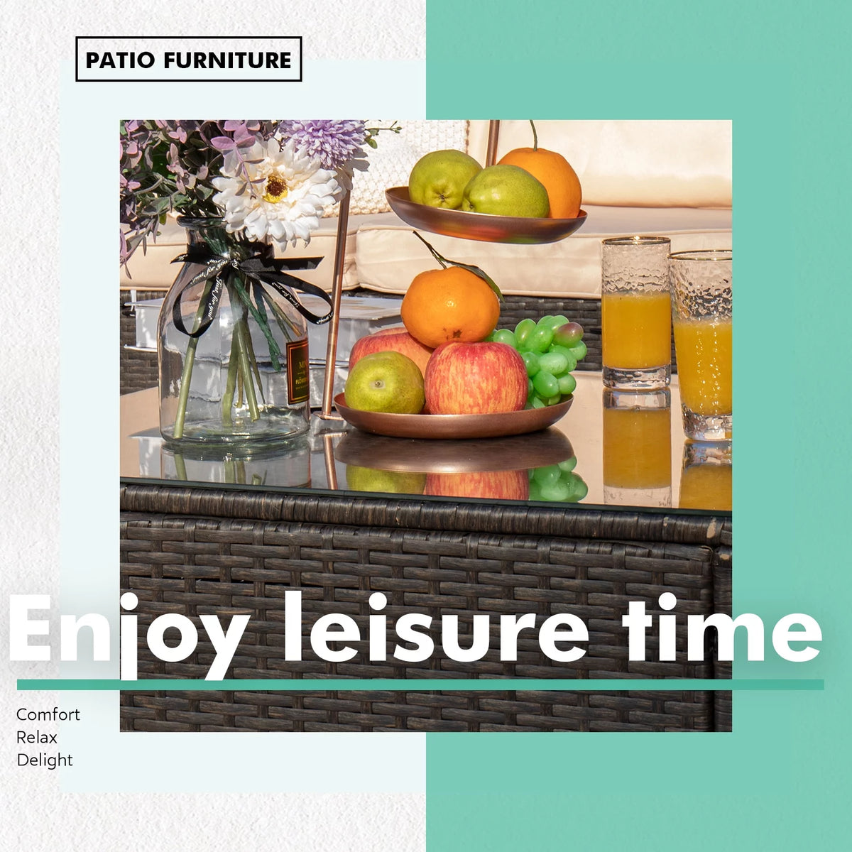 6 Piece PE Rattan Wicker Sofa Set with Cushions and Glass Table K662695
