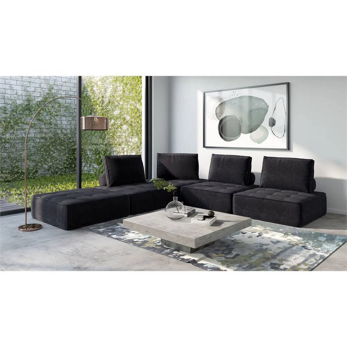 Black 5-Piece Modular Sectional Sofa J272989
