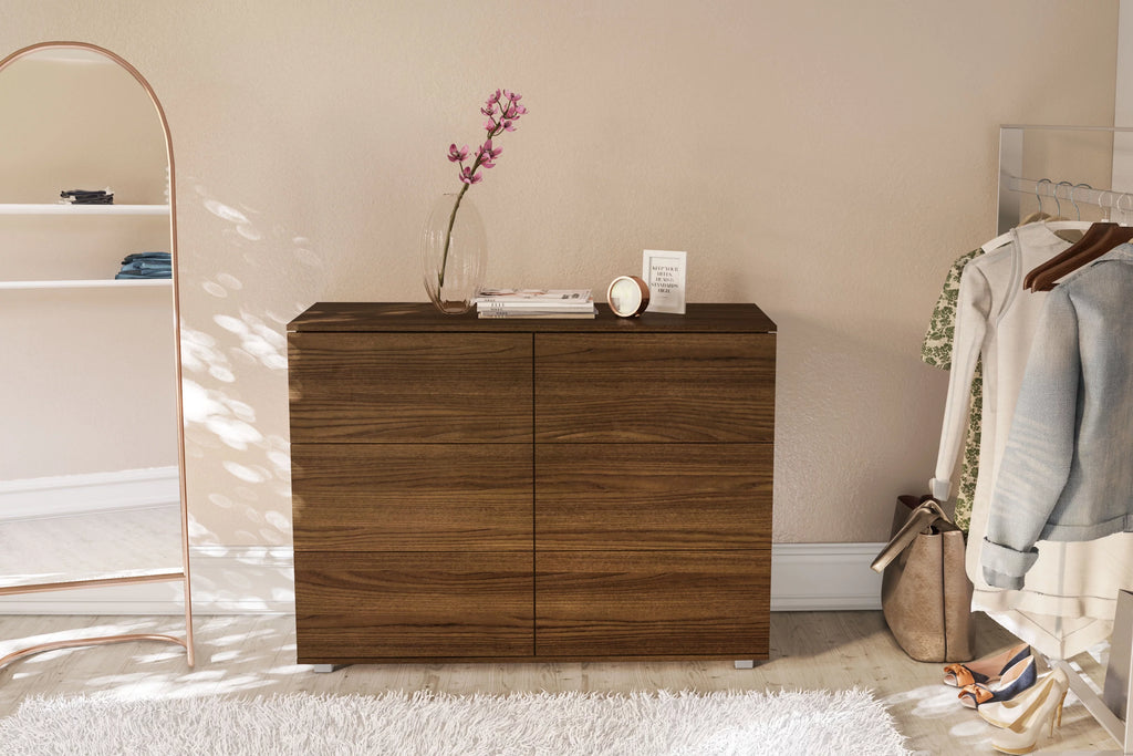 White 6 Drawer Wood Double Dresser T8325