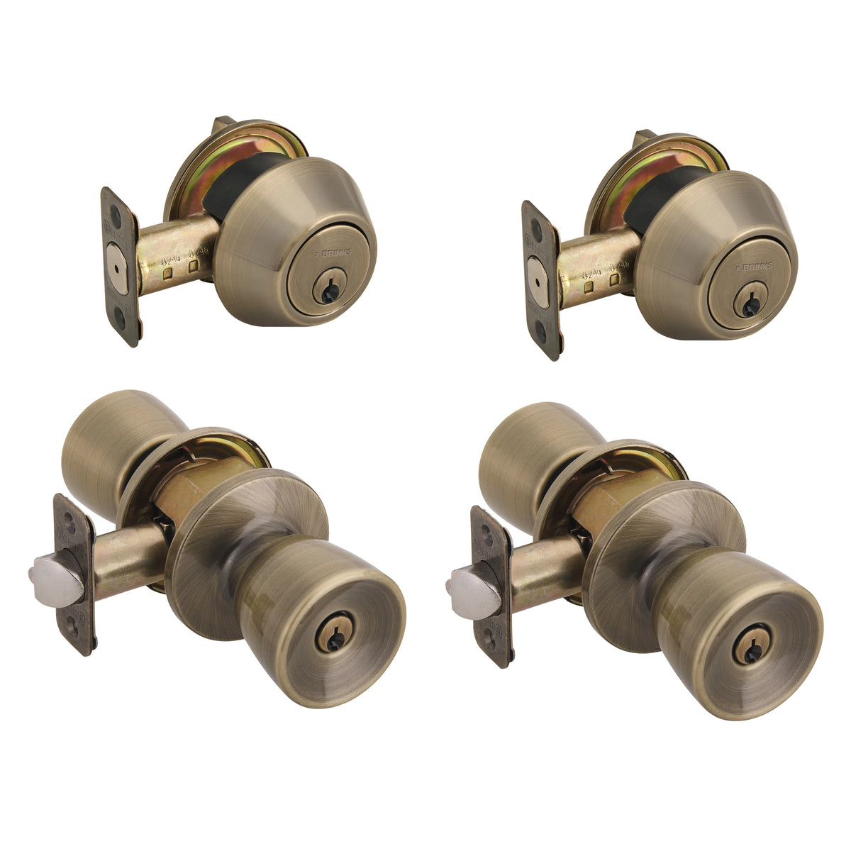 Antique Brass Keyed Entry Doorknob and Deadbolt Combo Twin Pack U961396