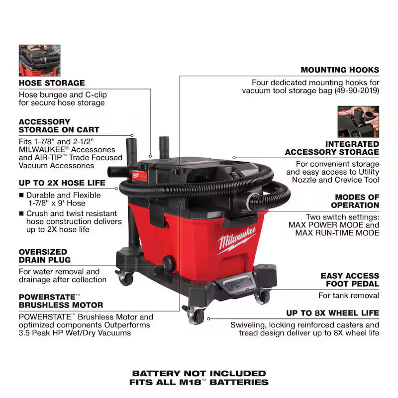 6 Gal. Cordless Wet/Dry Shop Vac with Filter, Hose and Brush, Crevice and Nozzle Kit K52522