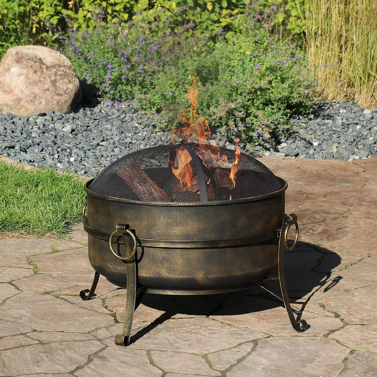 24 Inch Wood Burning Outdoor Fire Pit with Spark Screen and Poker T332