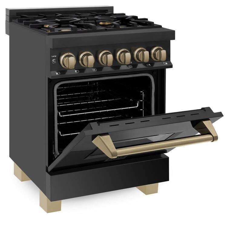 24 in. 4 Burner Dual Fuel Range in Black Stainless Steel and Champagne Bronze L4580