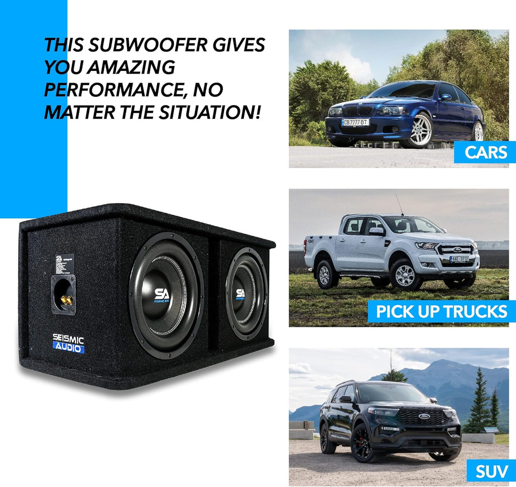 Dual 12 Inch 2400 Watt Car Audio Subwoofer Box Enclosure with Rear Vent C8672