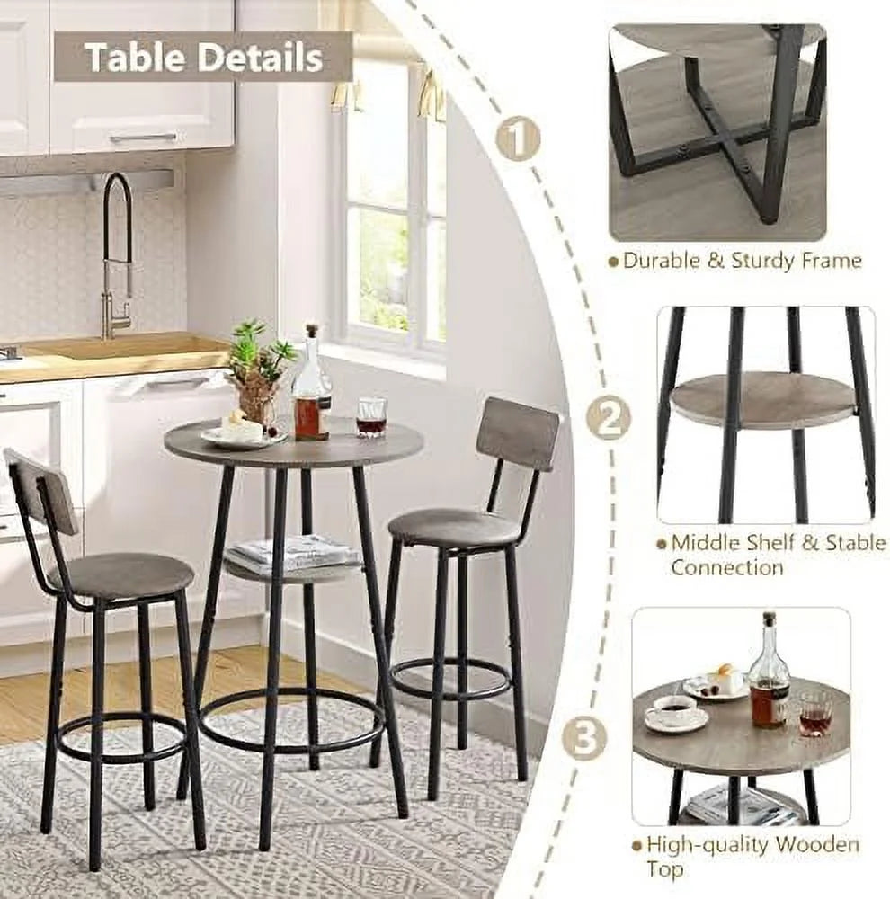 3 Piece Metal and Wood Table and Stools Set V17990
