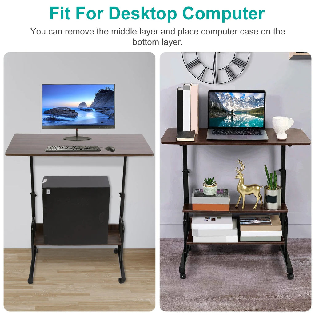Height Adjustable Mobile Laptop Desk Cart with Lockable Wheels C29081