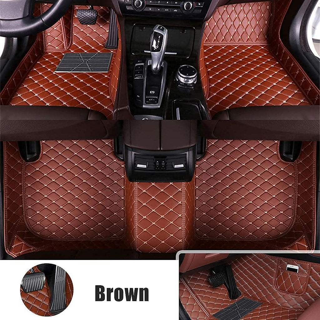 Brown Leather Car Floor Mats with Pocket V6807
