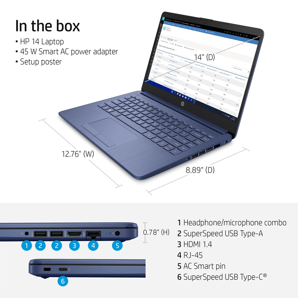 14" Laptop, Intel Celeron N4120, 4GB RAM, 64GB eMMC, Blue S17385