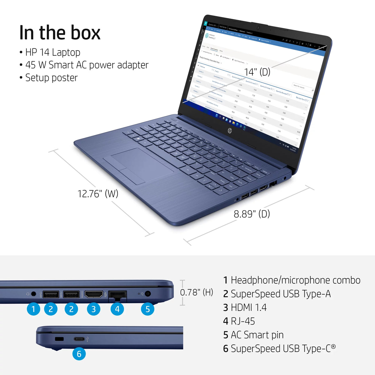 14" Laptop, Intel Celeron N4120, 4GB RAM, 64GB eMMC, Blue S17385