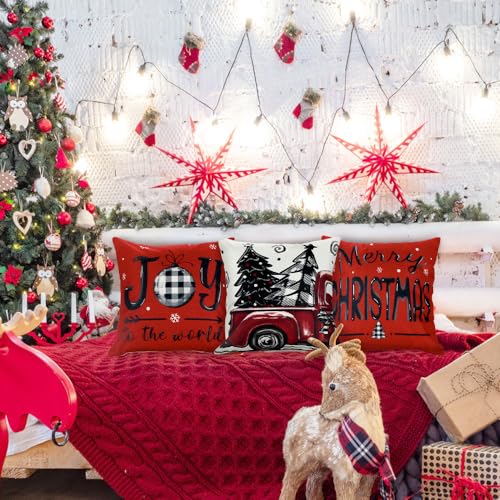 4pcs Christmas Pillow Covers 18x18 Inch Red Throw Case G676