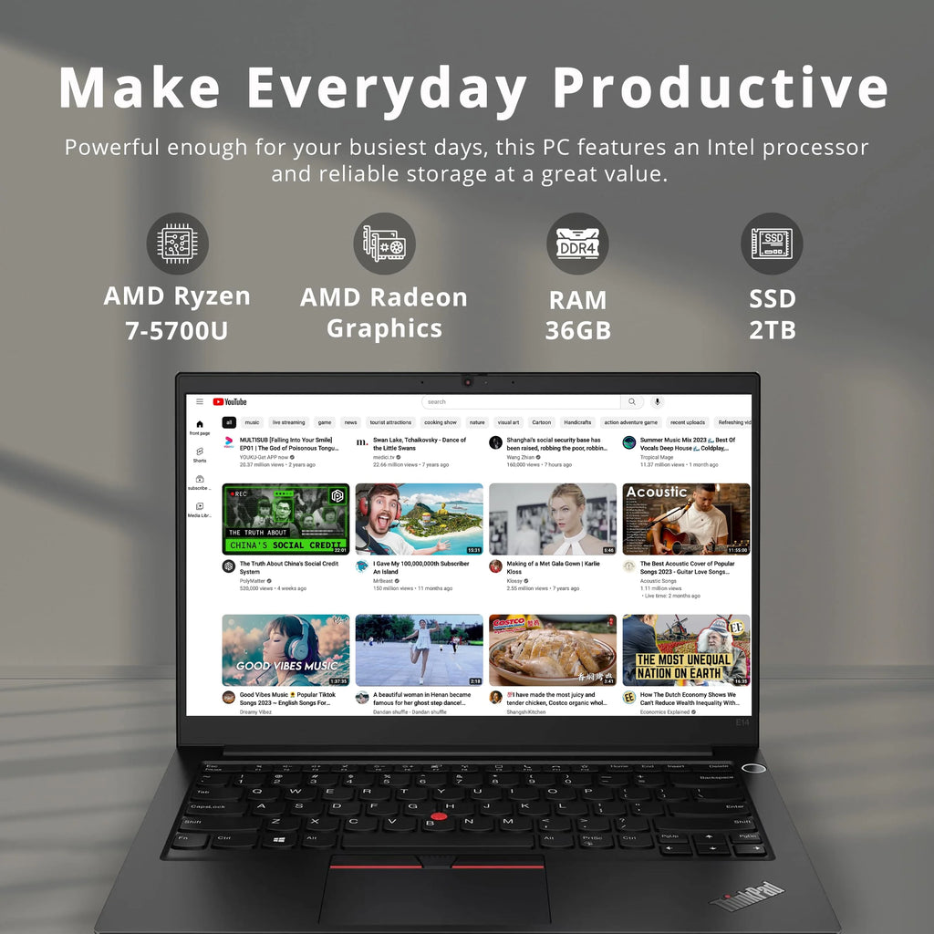 14" FHD Laptop, AMD Ryzen 7 5700U, 36GB RAM, 2TB SSD, Black Z2671