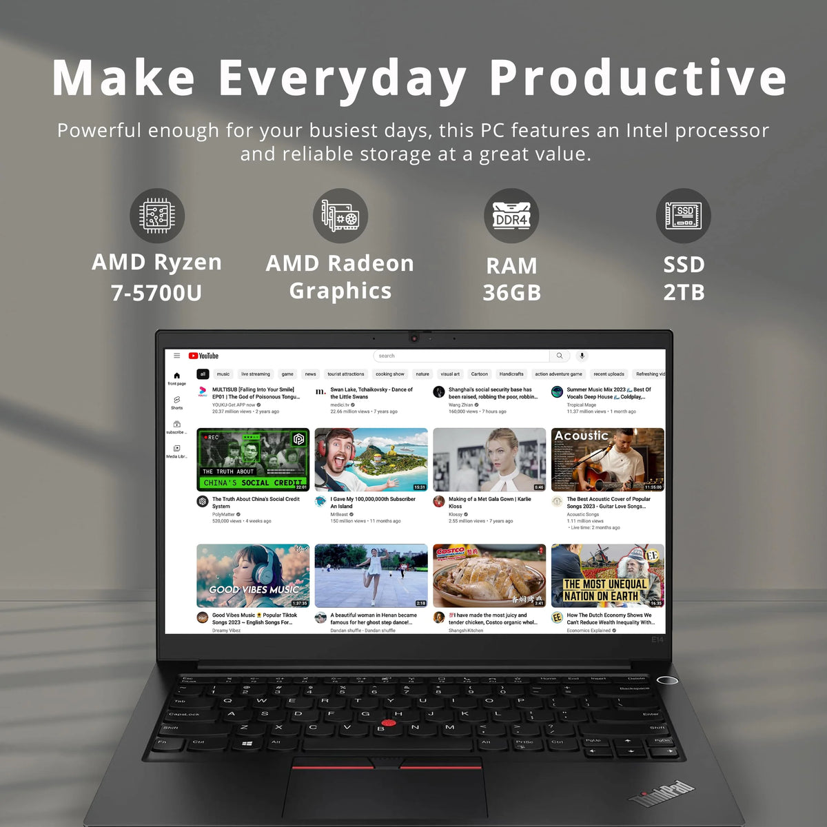 14" FHD Laptop, AMD Ryzen 7 5700U, 36GB RAM, 2TB SSD, Black Z2671
